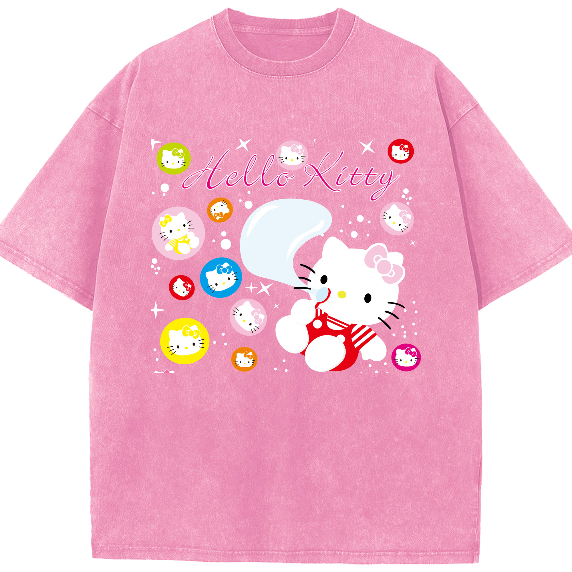 （画像用） Hello Kitty ハローキティ 綿100% ヴィンテージ風 半袖Tシャツ（フロントプリント）